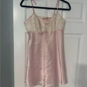 Victoria's Secret Pink Sequin Bust Satin Chemise
